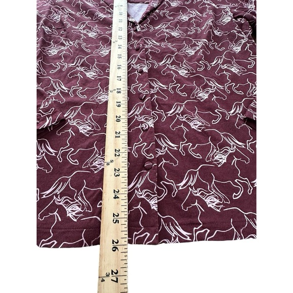 Boden Blouse Button Shirt Long Sleeve Horses Maroon Sz 10 Equestrian Top #DD3-5 - Picture 8 of 10